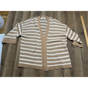Daily Thread Sweater Womens Large Brown White Striped Long Sleeve Open Cardigan